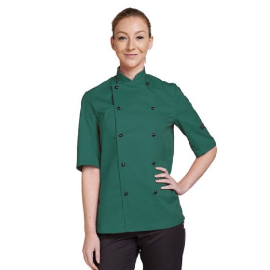 CHEF JACKET SHORT SLEEVE WITH STUD CAPS SMALL BOTTLE GREEN