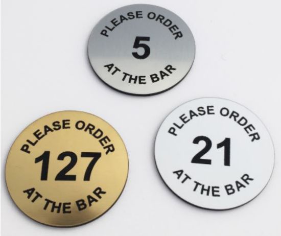 GOLD ORDER AT THE BAR TABLE NUMBER DISCS DRILLED HOLES OR S/A BACKING 38mm