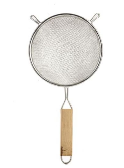 DOUBLE MEDIUM MESH STRAINER 26CM WITH WOODEN HANDLE