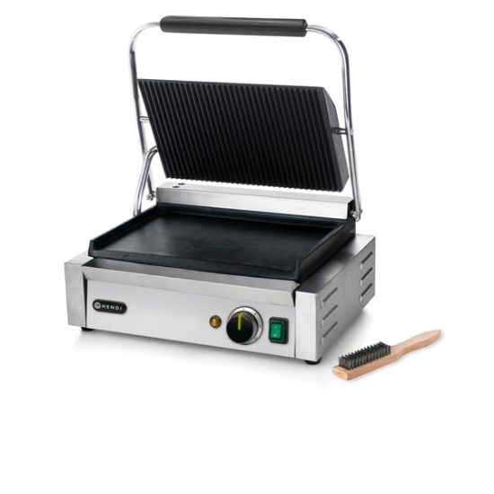 Hendi Large Panini Grill Ribbed Top Flat Bottom 47x37x21cm One Year Warranty