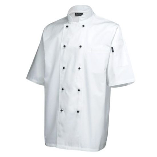 SUPERIOR WHITE CHEF JACKET STUD BUTTONS SHORT SLEEVE (M)
