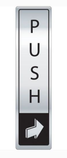 PUSH VERTICAL DOOR SIGN WITH SYMBOL 43 x 178mm SILVER