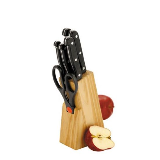6 Piece Wooden Knife Block Including Scissors