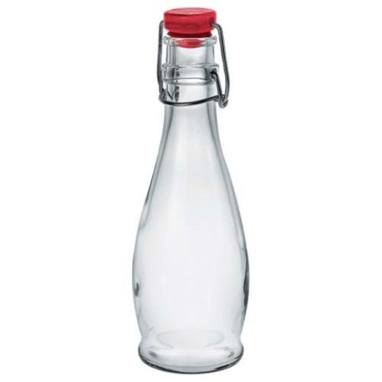Table Water Bottle Glass With Red Lid 355ml