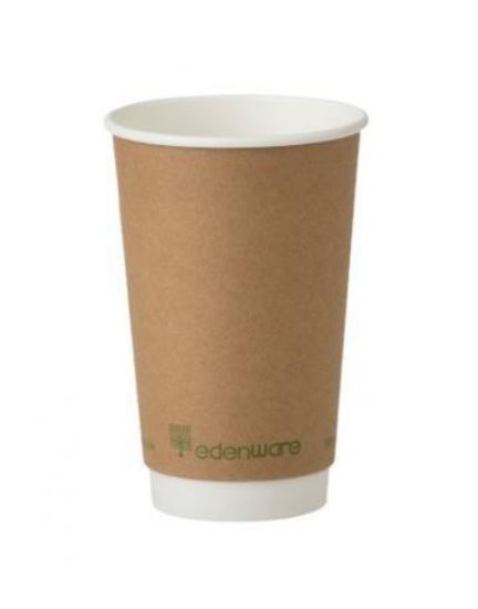 Edenware Kraft Brown Compostable Paper Double Wall Coffee Cup 16oz (Pack of 25)