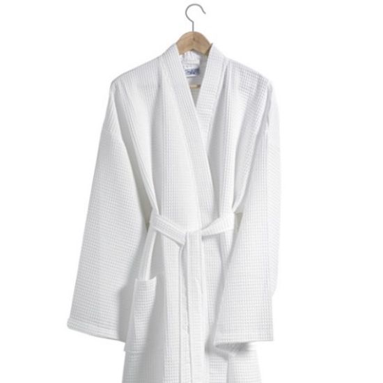 WAFFLE DESIGN BATHROBE ONE SIZE WHITE