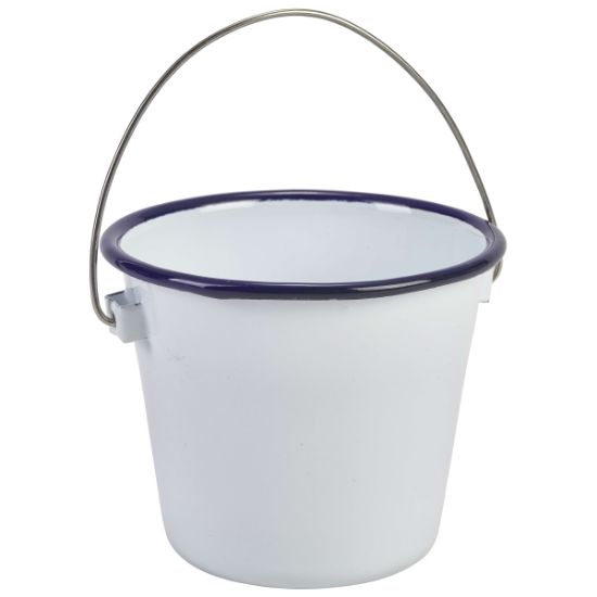 Enamel White Bucket With Blue Rim 10cm Dia