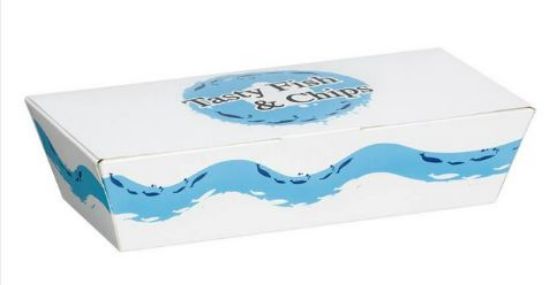 Patterned Closed Kraft Fish And Chip Box Large 100x62x42mm ( Case of 250)