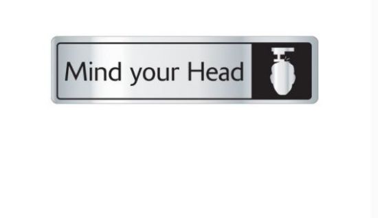 MIND YOUR HEAD WITH SYMBOL 43 x 178mm SILVER