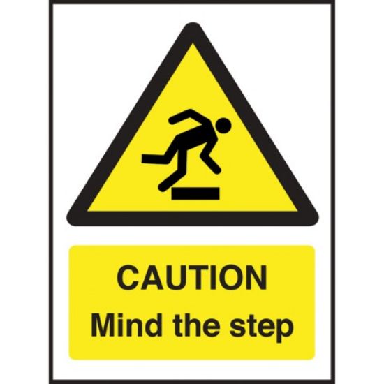 Caution Mind The Step Self Adhesive 200x150mm