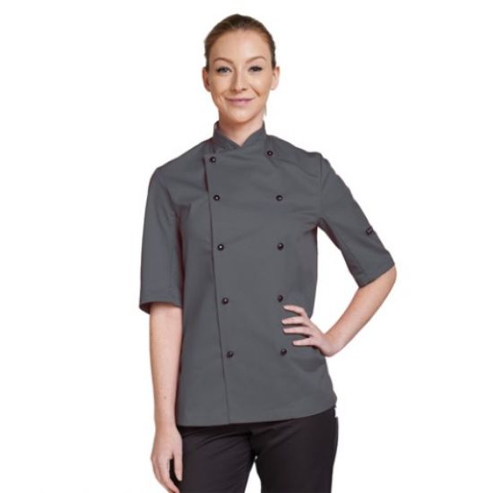 CHEF JACKET SHORT SLEEVE WITH STUD CAPS XXLARGE STORM GREY