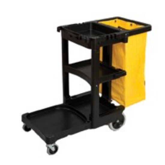 Janitor Trolley Black With 92ltr Yellow Bag