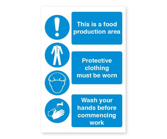 THIS IS A FOOD PRODUCTION AREA 200X 300mm SELF ADHESIVE