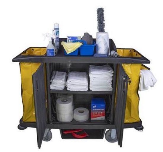 HOUSEKEEPING CART WITH LOCKABLE DOORS