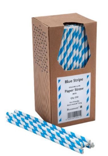 PACK OF 250 LIGHT BLUE PAPER STRAWS 8" BIODEGRADEABLE 6MM BORE