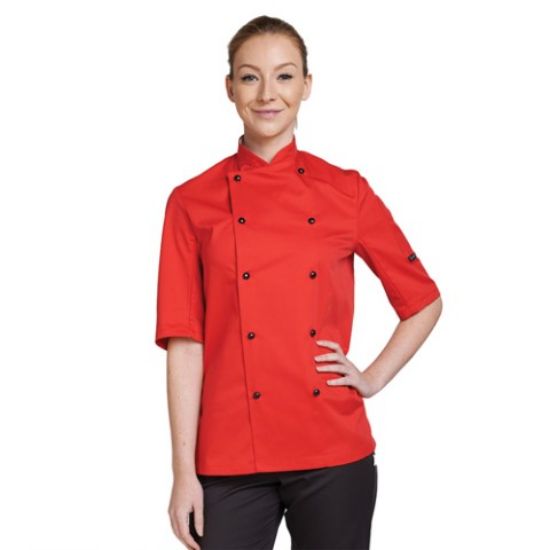 CHEF JACKET SHORT SLEEVE WITH STUD CAPS MEDIUM RED