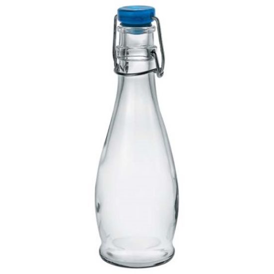 Table Water Bottle Glass With Blue Lid 355ml