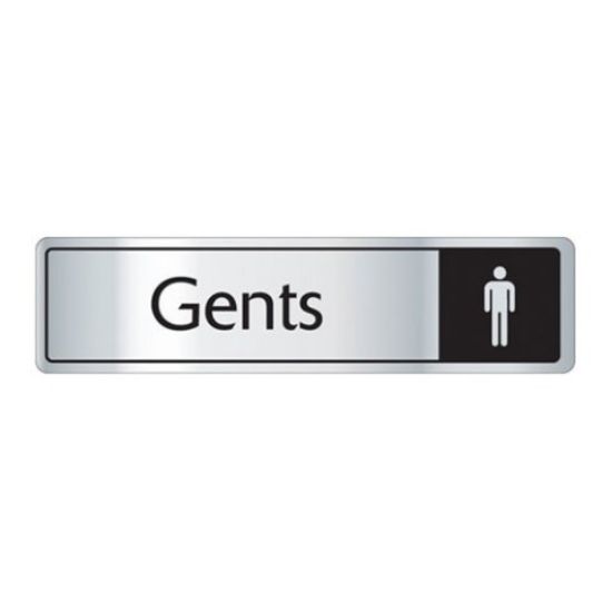 GENTS DOOR SIGN SELF ADHESIVE 43 X 178MM BLACK & SILVER