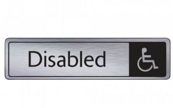 DISABLED DOOR SIGN WITH SYMBOL 43 x 178mm SILVER