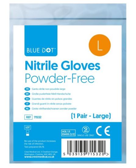 Blue Dot Large Nitrile Powder Free Gloves (Pair) In Polybag