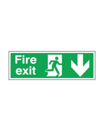 Fire Exit Man Running Arrow Down Rigid Sign 150x450mm *p