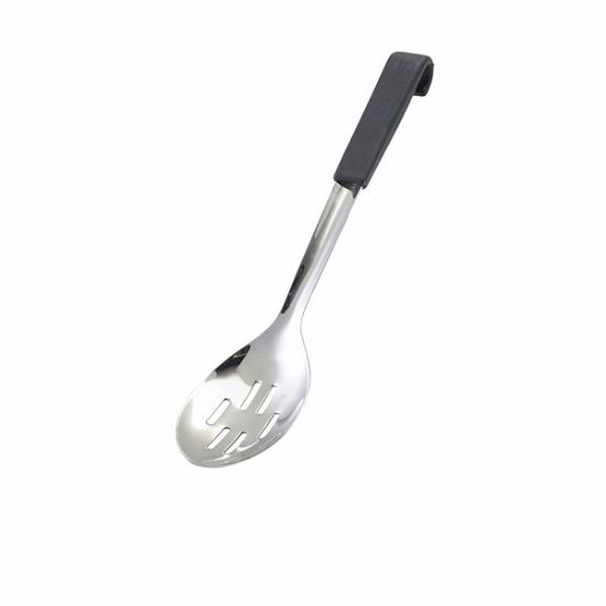 Genware Black Handled Slotted Serving Spoon 34cm