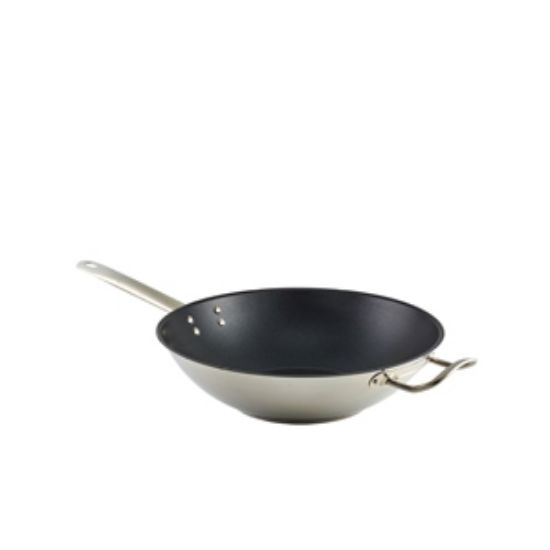 Genware Non Stick Teflon Stainless Steel Wok 30cm