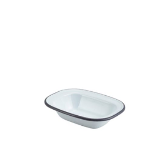Enamel Rect. Pie Dish White With Blue Rim 16cm (Case of 12)