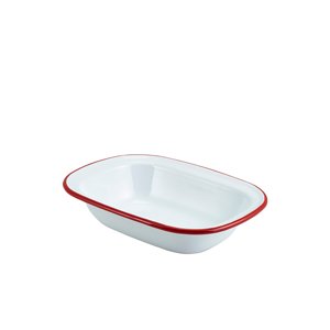 Enamel Rect. Pie Dish White With Red Rim 20cm (12)