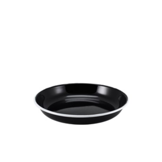 Enamel Rice/Pasta Plate Black With White Rim 20cm