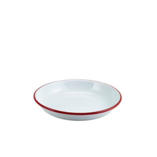 Enamel Rice/Pasta Plate White With Red Rim 20cm