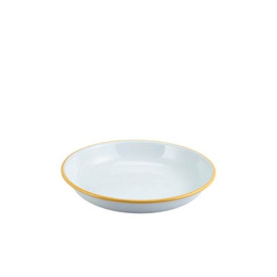 Enamel Rice/Pasta Plate White With Yellow Rim 20cm