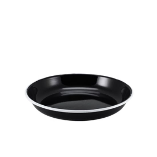 Enamel Rice/Pasta Plate Black With White Rim 24cm