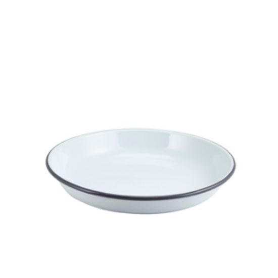 Enamel Rice/Pasta Plate White With Grey Rim 24cm