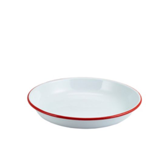 Enamel Rice/Pasta Plate White With Red Rim 24cm