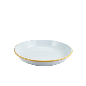 ENAMEL RICE/PASTA PLATE WHITE WITH YELLOW RIM 24CM
