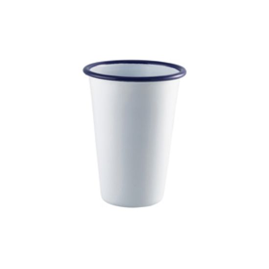 Enamel Tall Tumbler White With Blue Rim 40cl/14oz