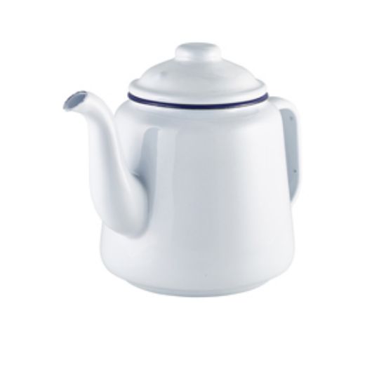 Enamel Teapot White With Blue Rim 1.5l