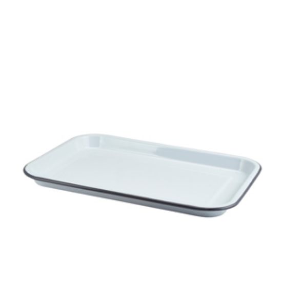 Enamel Serving Tray White With Grey Rim 33.5x23.5x2.2cm