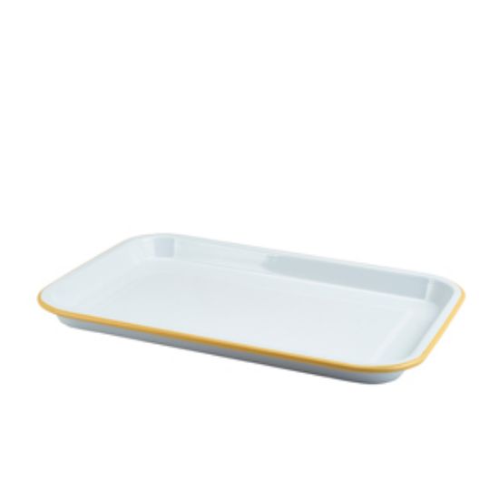Enamel Serving Tray White With Yellow Rim 33.5x23.5x2.2cm
