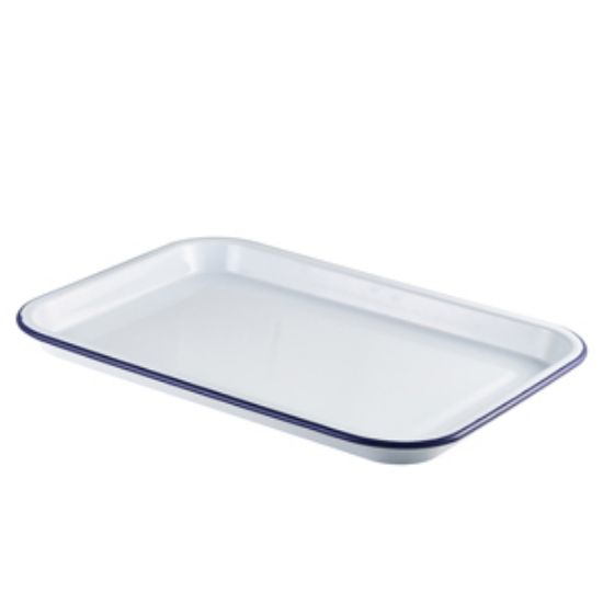 Enamel Serving Tray White With Blue Rim 38.2x26.4x2.2cm