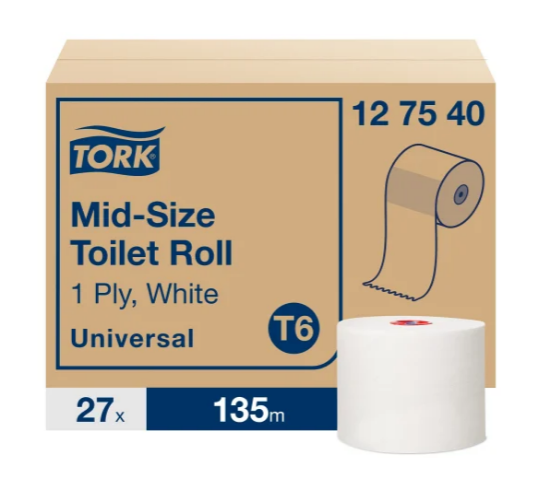 Tork Mid-Size Universal 1ply Toilet Roll (Case of 27)