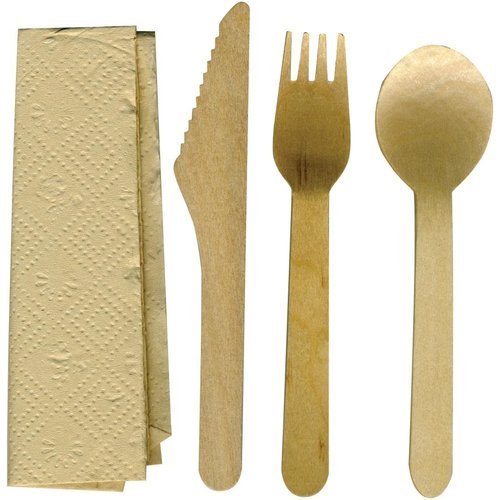 MEAL PACK 4 WOODEN KNIFE FORK SPOON AND NAPKIN (250)