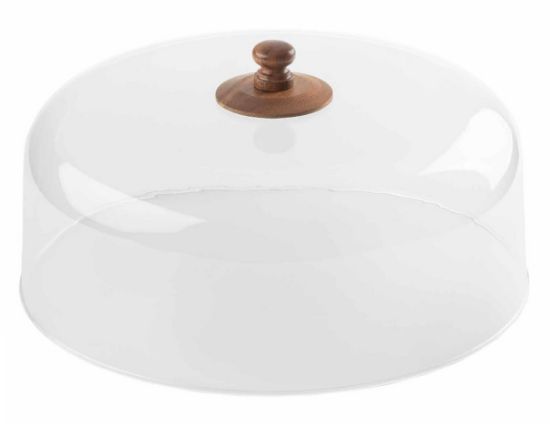 Acacia Collection Round Cake Dome Clear Acrylic With Accacia Handle