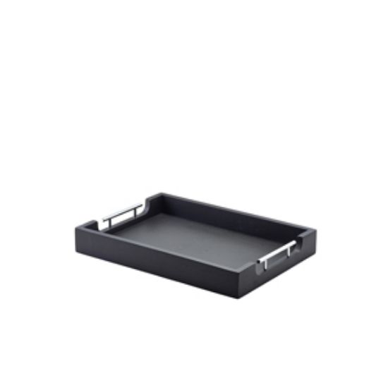 Genware Solid Black Butlers Tray With Metal Handles 45 X 33cm