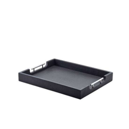 Genware Solid Black Butlers Tray With Metal Handles 50 X 39.5cm