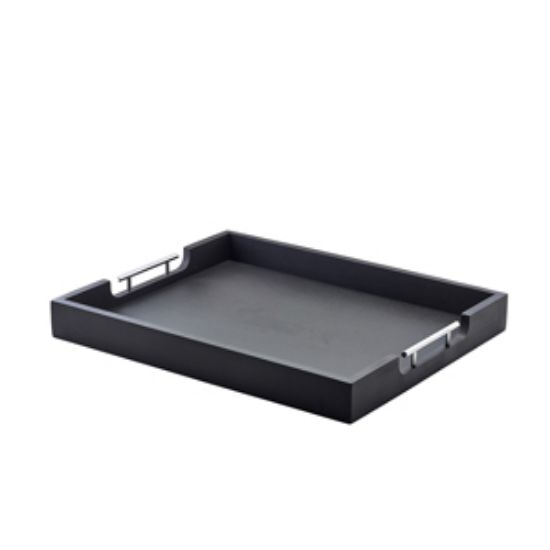 Genware Solid Black Butlers Tray With Metal Handles 54.5 X 44cm