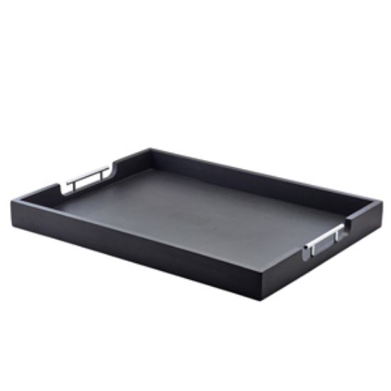 Genware Solid Black Butlers Tray With Metal Handles 65 X 49cm