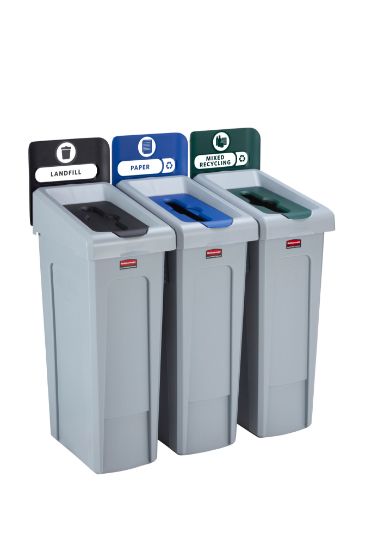 Rubbermaid Slim Jim Recycling Centre 3 Stream - Black/Blue/Green