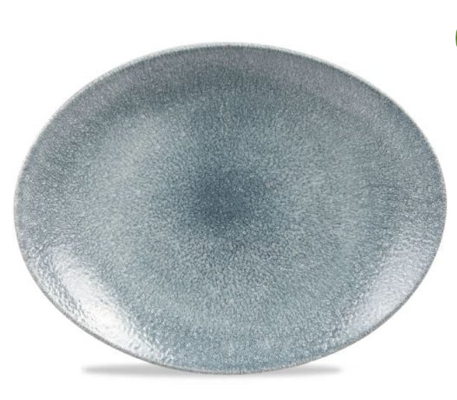 Raku Topaz Blue Orbit Oval Coupe Plate 12.5" Box 12